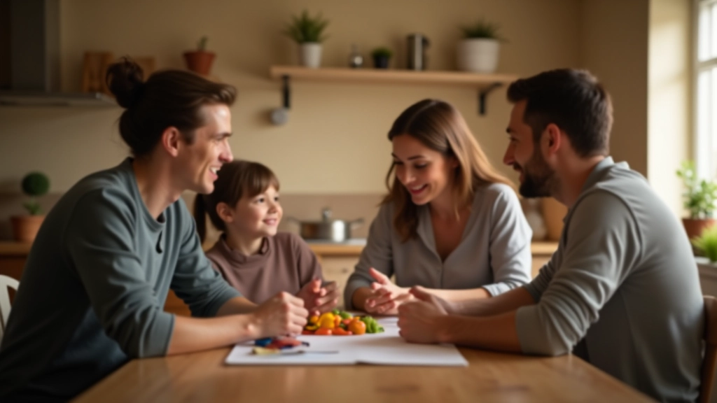 Rodina diskutuje o domácím rozpočtu kolem stolu